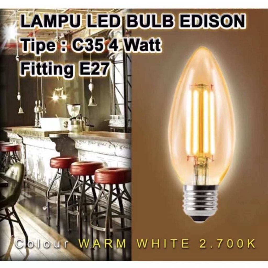 LAMPU LED FILAMENT CANDLE 4W C35 E14 E27LAMPU EDISON BOHLAM PEX