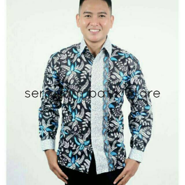Kemeja batik panjang motif blarak biru