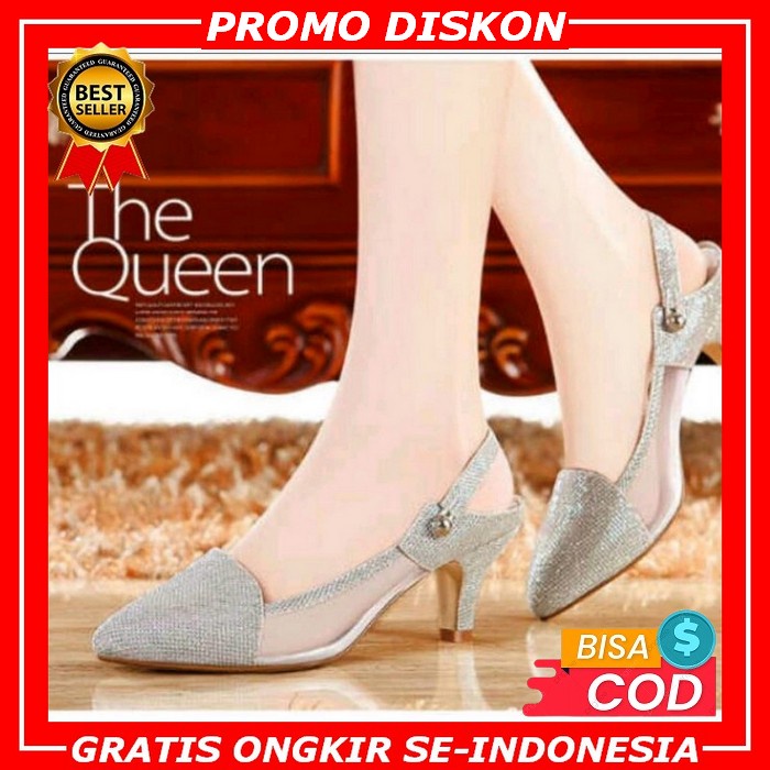 Kelsey Sepatu Heels Wanita Selop Transparan Mewah Transparan Impo Nx596 High Heels Kokop At11 Hita A