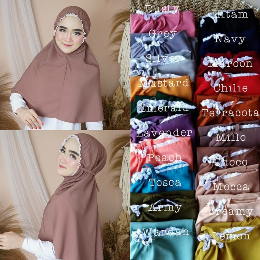 HIJAB INSTAN ELYA BERGO RENDA TERBAIK DAN TERMURAH (BISA COD)