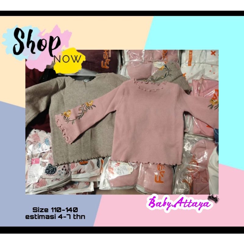 Atasan Rajut Knit bordir Import Premium anak cewek tanggung 110_140 est 4-7 thn