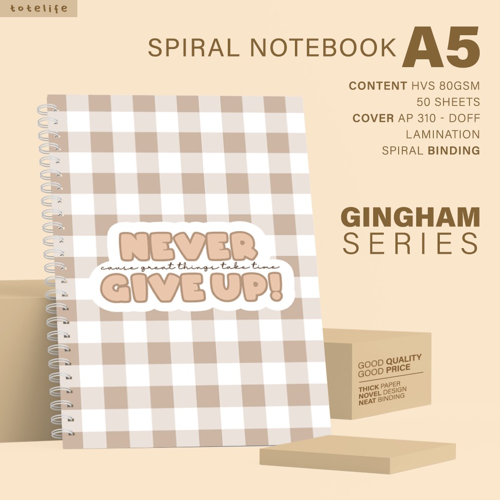 

[totelife] Notebook Spiral A5 / Gingham Series / 50 Lembar 80 gsm / Dotted Grid Lined Plain Paper