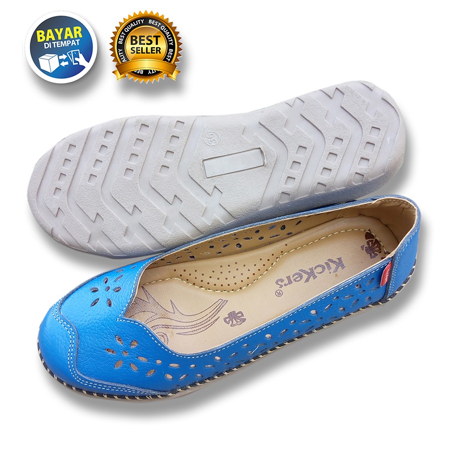 PROMO 4.4 MEGA SALE !! SEPATU WANITA DEWASA KULIT SAPI ASLI BIRU NYAMAN DIPAKAI / SAKIPO