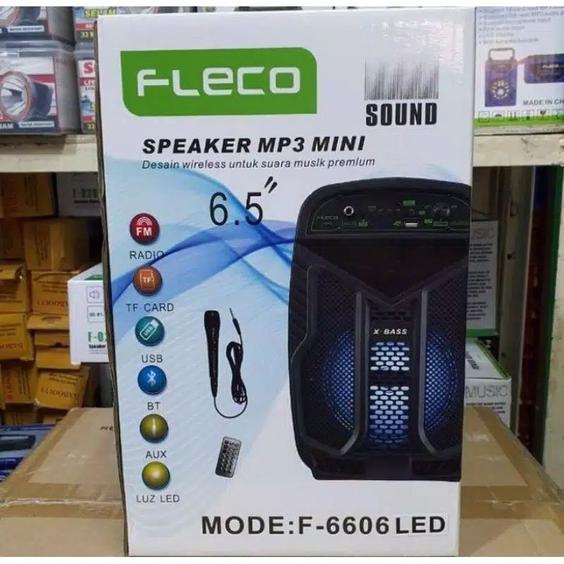 COD SPEAKER BLUETOOTH FLECO 6'5 INCH F-6806 LED PLUS MIC+REMOT TERBAR
