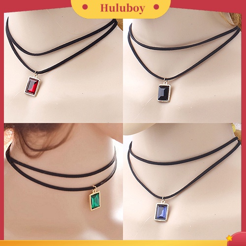 Hu Hu Hu Hu Hu Alat Bantu Pasang Kacamata♡ Kalung Choker Double Layer Liontin Berlian Imitasi Bentuk Persegi Gaya Vintage