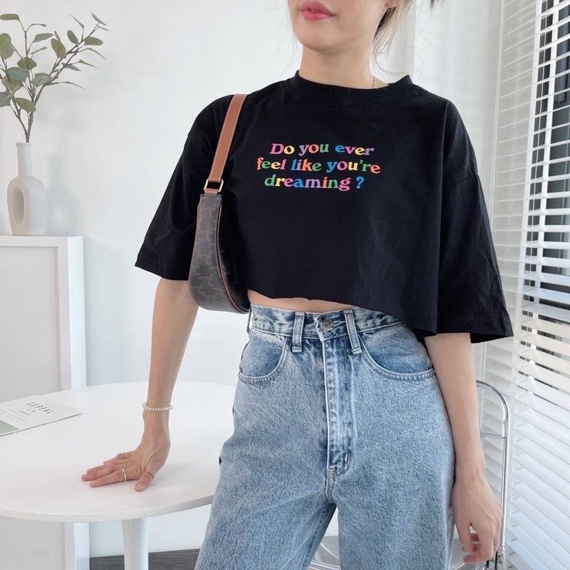 Tq88indonesia Fashion Baju Atasan Wanita Lengan Pendek / Kaos Oversize Crop Do You Ever Fell / Busana Casual Cewek / Ootd / Outfit