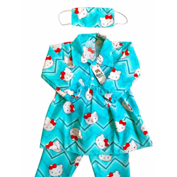 one set - setelan anak plus masker 2-5 tahun/setcel anak/baju anak perempuan-Hk tosca masker