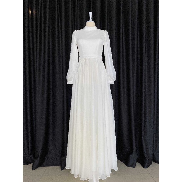 Yumna Dress Maxi Silky satin lengan balon polos gamis satin silk premium dress pesta custom murah