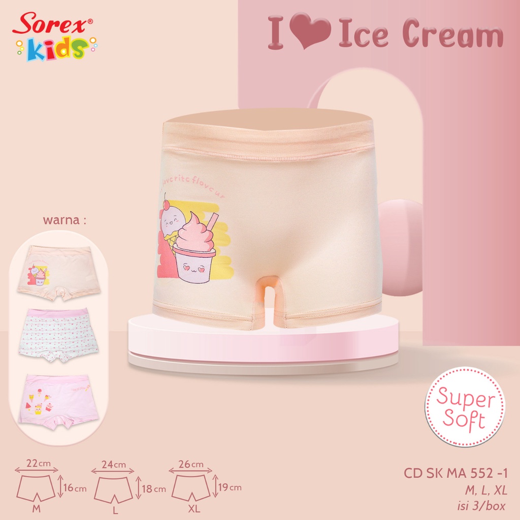 Sorex Celana Dalam Anak Boxer Perempuan - Pakaian Dalam Anak Perempuan Super Soft CD SK MA 552 - 3 pcs