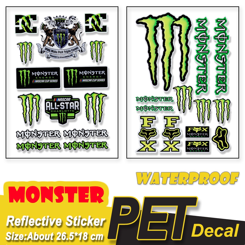 Stiker Reflektif Anti Air Motif Monster Energy Untuk Dekorasi Motorcross Mobil