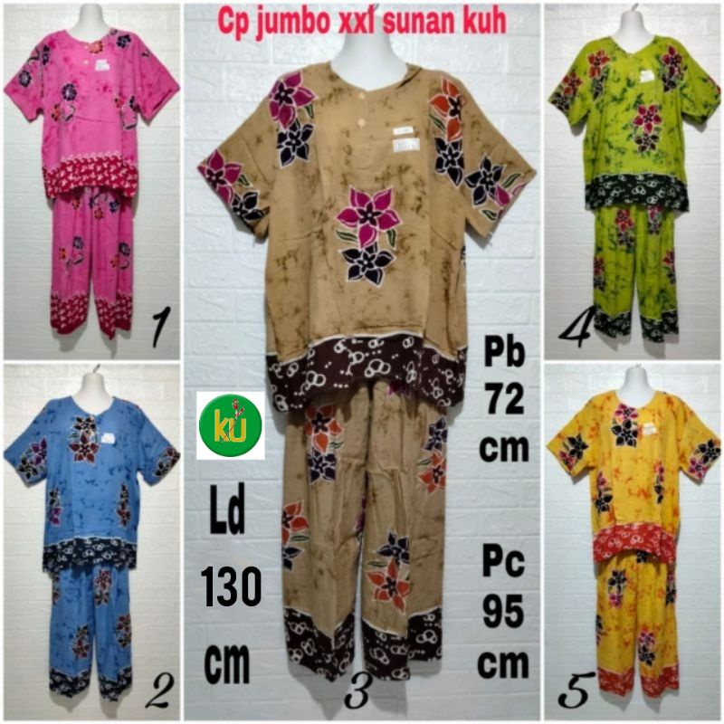 SETELAN CELANA PANJANG JUMBO BATIK KENCANA UNGU MOTIF SUNAN LABEL HITAM