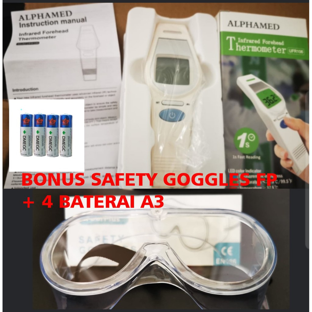 THERMOMETER  IR ALPHAMED MESIN JERMAN UFR106 -- BONUS SAFETY GOGGLES PVC ORI DAN BATERAI