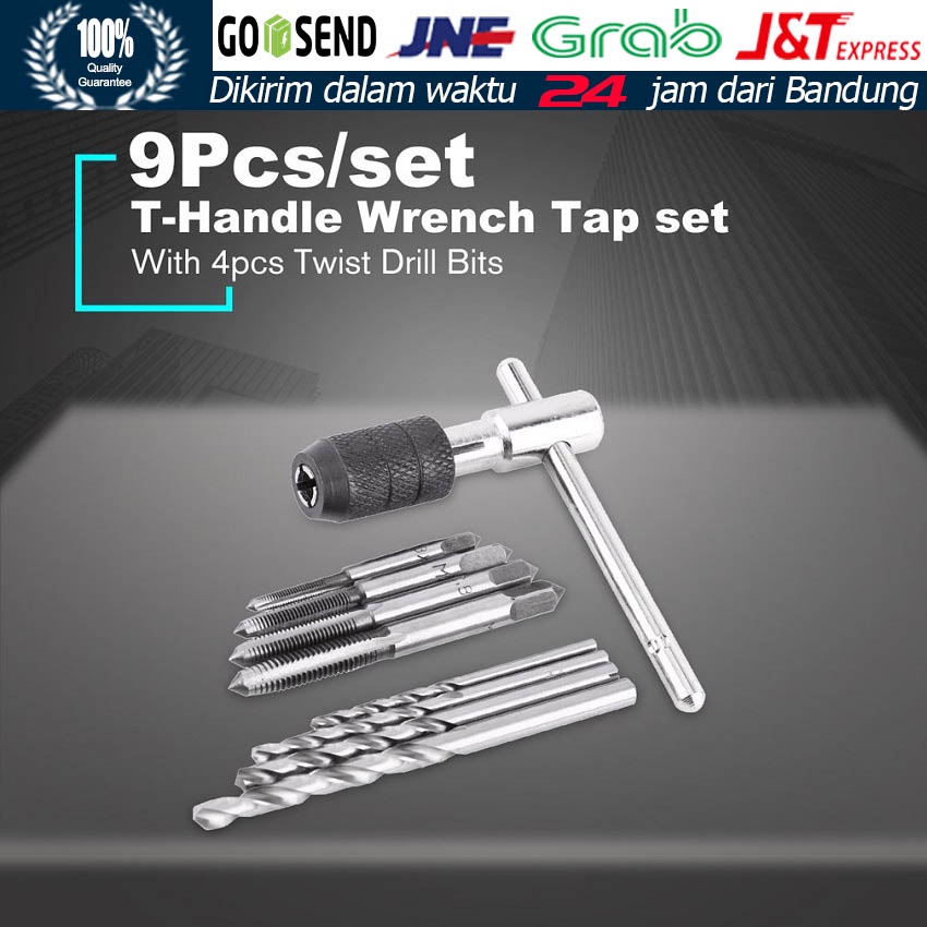 9PCS Hand Tap Set + Mata Bor Senai Drat Baut Pembuat Derat Ulir Baud Handtap Handtab Hand Tab