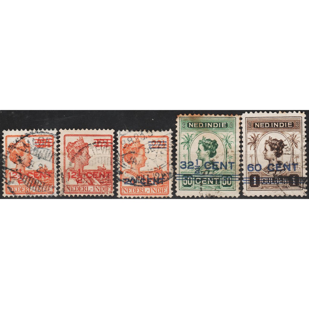 

Perangko Filateli 12288 Netherlands Indies FU 5v 1921-1922 Surcharge New Value On Several