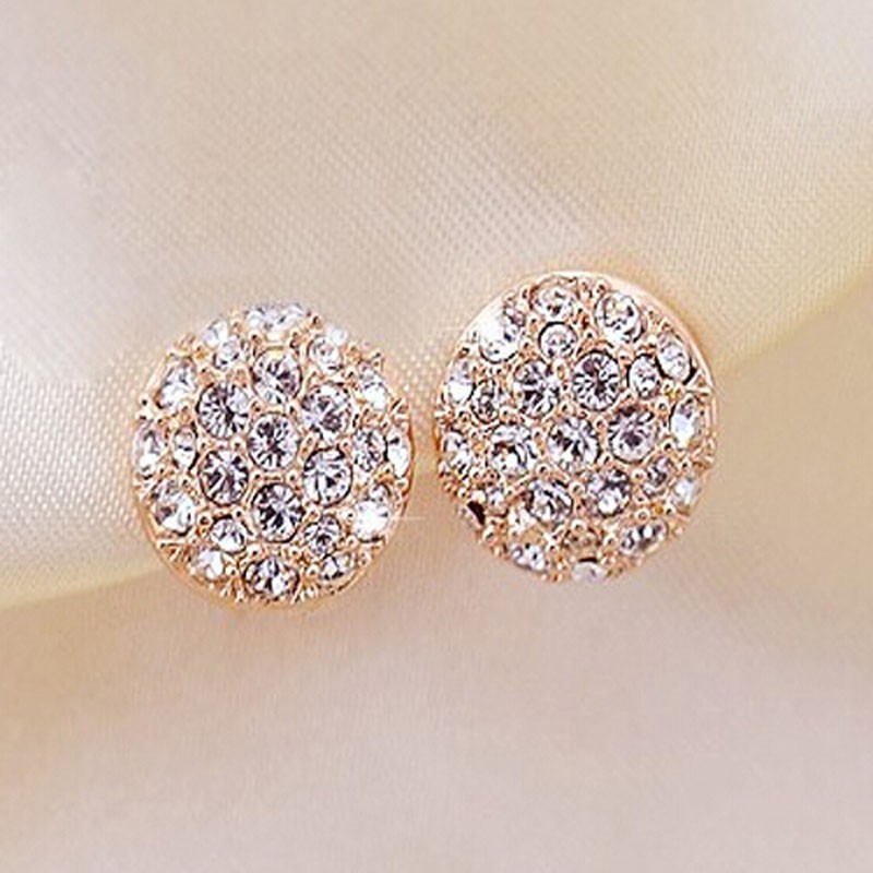 Korean fashion full diamond round earrings ladies earrings jewelry factory wholesale