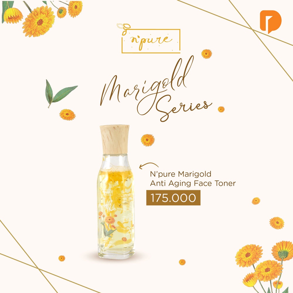 Npure Face Toner Marigold Size 120 ml Botol Kaca / N'pure Anti Aging Face Toner Original/ Pembersih Pencerah Pelembab Penghalus Wajah