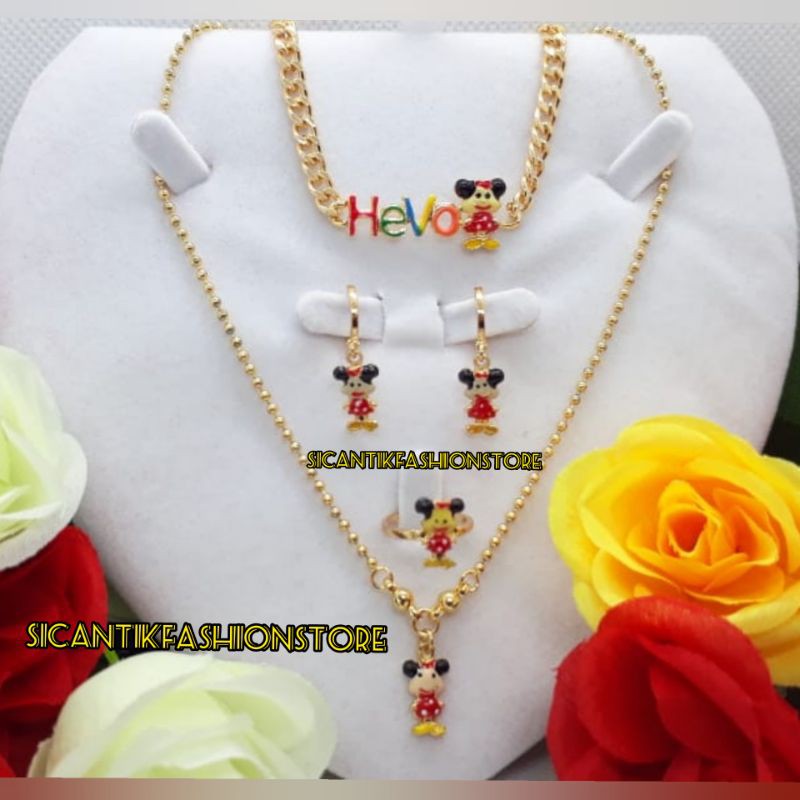 KALUNG TITANIUM SET ANAK-ANAK TITANIUM TERBARU SATU PAKET /ANTING/GELANG/KALUNG/CINCIN/ANTI KARAT