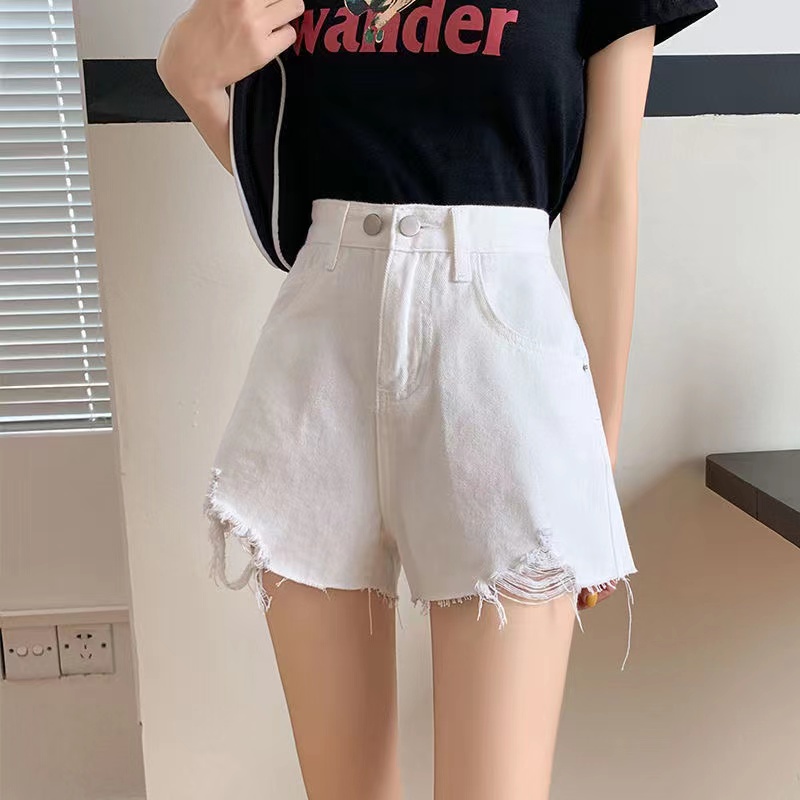 Celana Jeans Pendek Wanita Hot Pants Jeans korean style high waist Ripped sobek hotpants denim dewasa Robek xl XXl Biru hot pants kekinian shorts pants cewek ootd