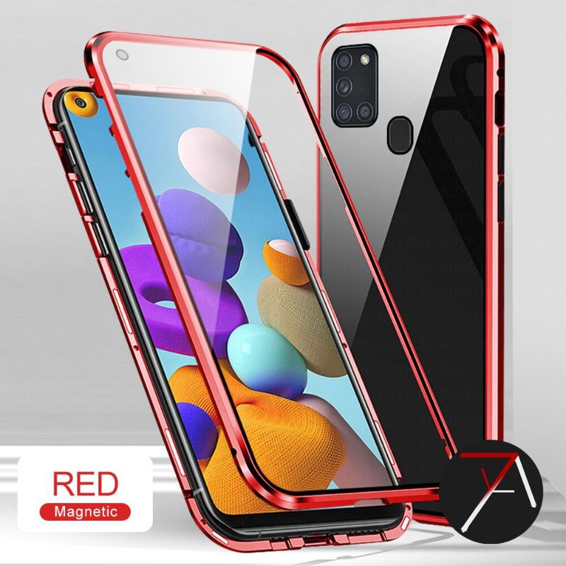 0Samsung Galaxy A21s Double Side Glass Magnetic Case Metal Cover Casing