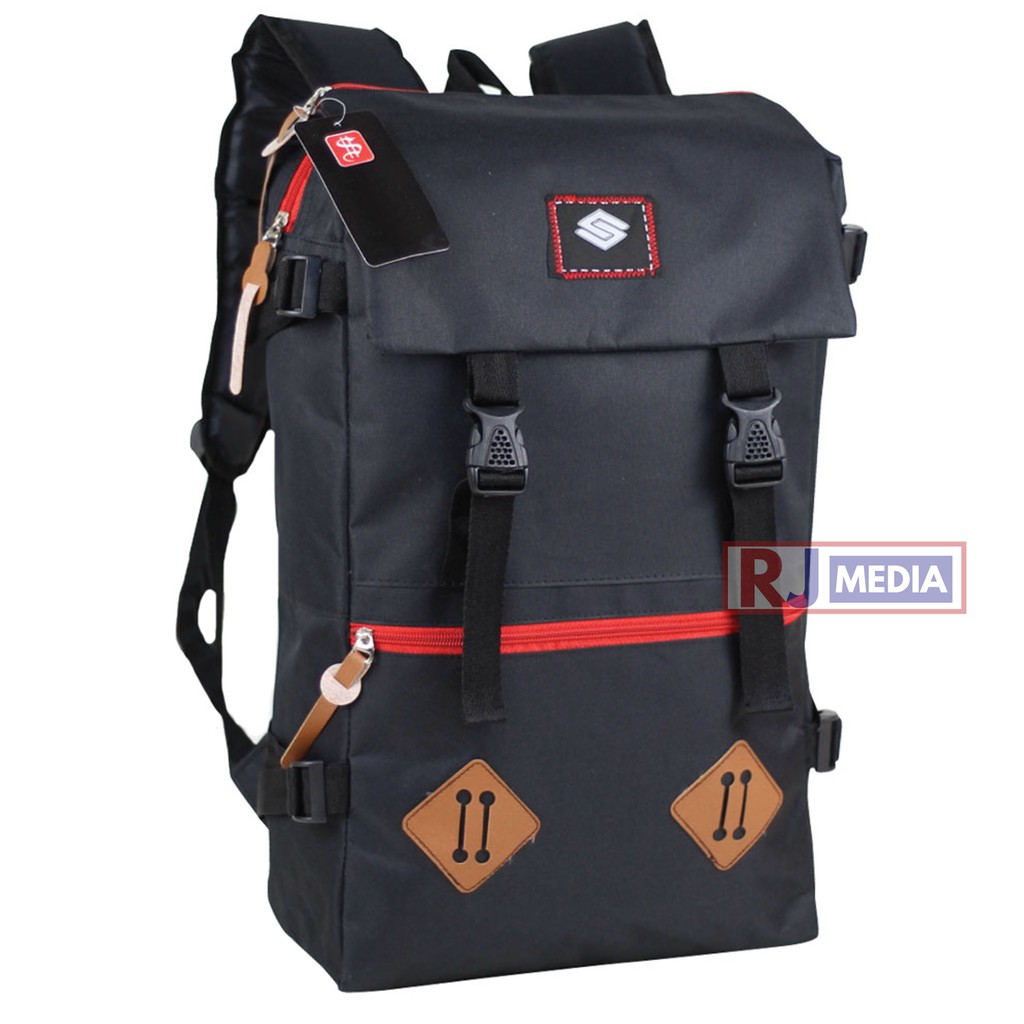 Tas Ransel Sekolah Pria Sano Distro Hitam Tas Ransel Pria Tas Punggung Keren Stylish Trendy Backpack Kekinian Keren Bahan Tebal Bonus Rain Cover