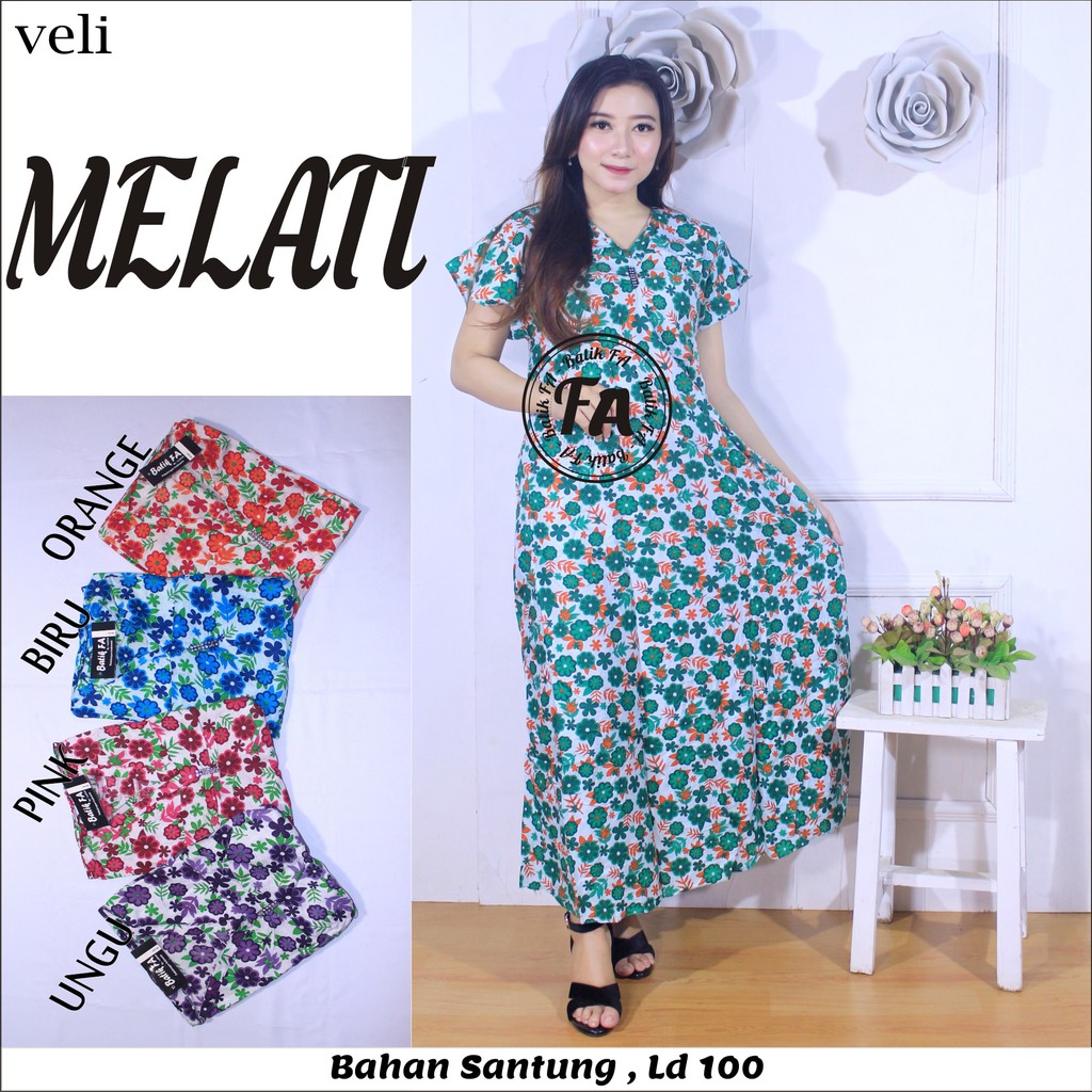  Daster  Veli Melati Motif Bunga Leher V Veli Pepaya 