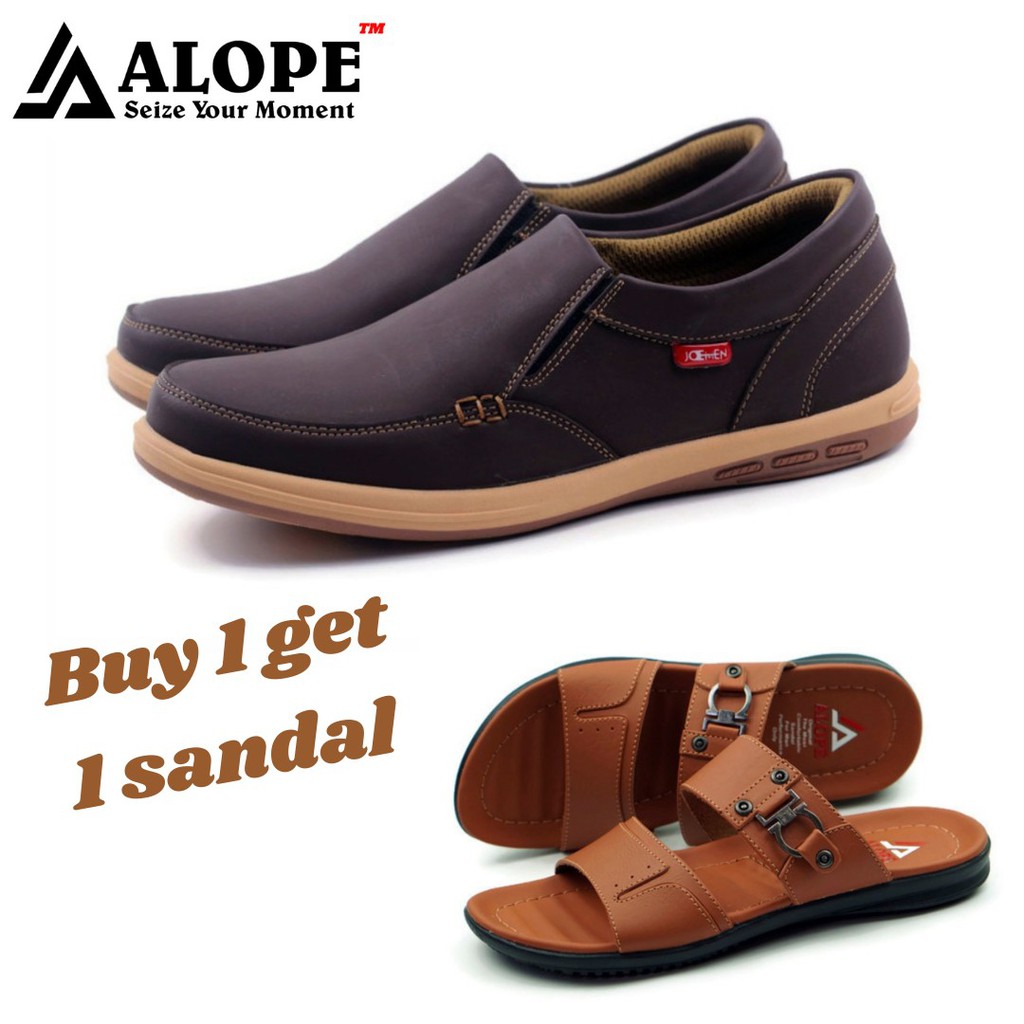 Bundling Sepatu Alope Joemen J 21 Sepatu Pria Gratis Sandal Alope H 01 Warna Random Sandal Pria