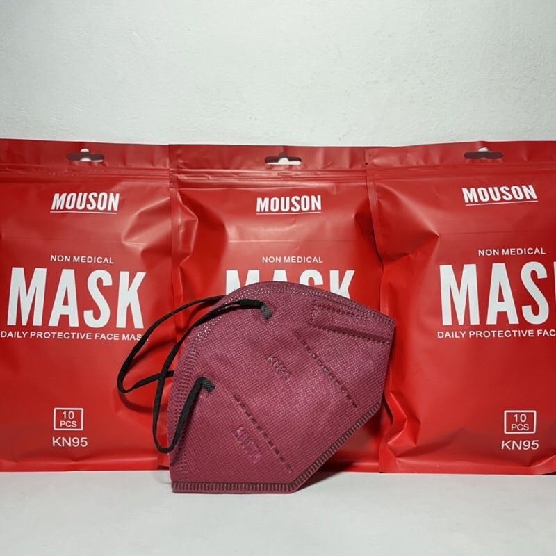 MASKER KN95 MOUSON EMBOS WARNA MERAH MAROON ISI 10PCS PER PACK