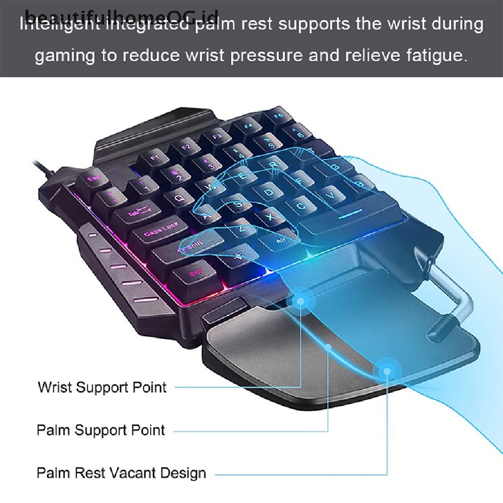 / / Beautifulhomeog.id / Keyboard Gaming Mekanikal Mini Satu Tangan Dengan Backlight RGB