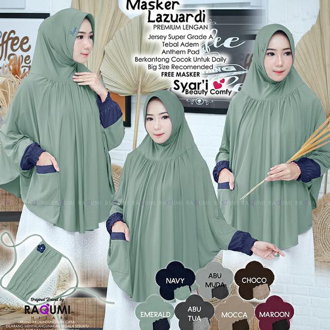 JILBAB MASKER LAZUARDI LENGAN JERSEY ORI RAQUMI HIJAB TERBARU AGUSTUS