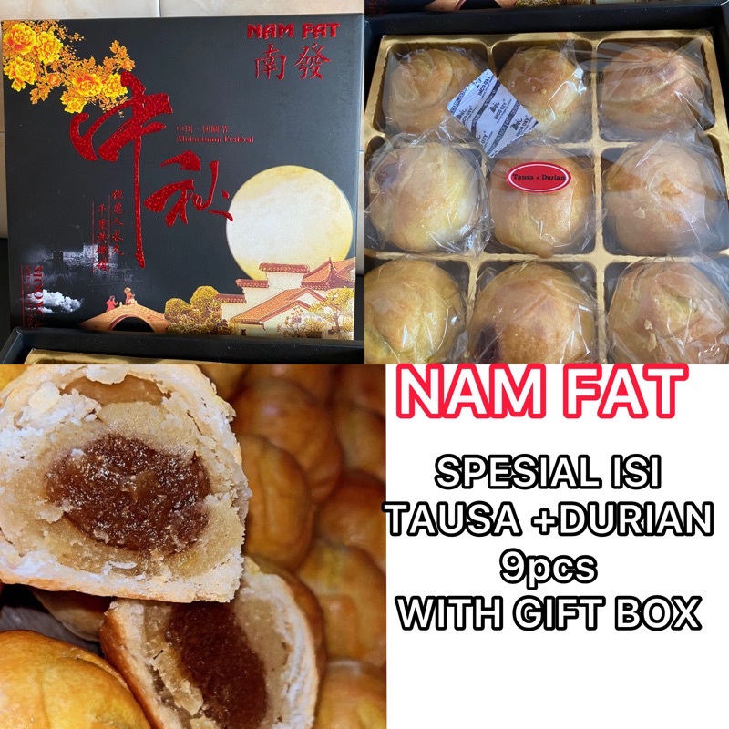 

Kue Bulan NAM FAT Spesial Isi TAUSA + DURIAN 9 pcs Khas Singkawang / MOON CAKE / KO PIANG