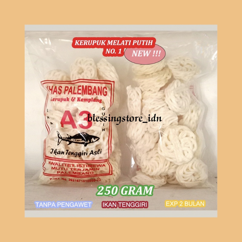 

KERUPUK MELATI PUTIH IKAN TENGGIRI SUPER KEMPLANG MELATI PUTIH KRUPUK SNACK KERIPIK CEMILAN 250GR