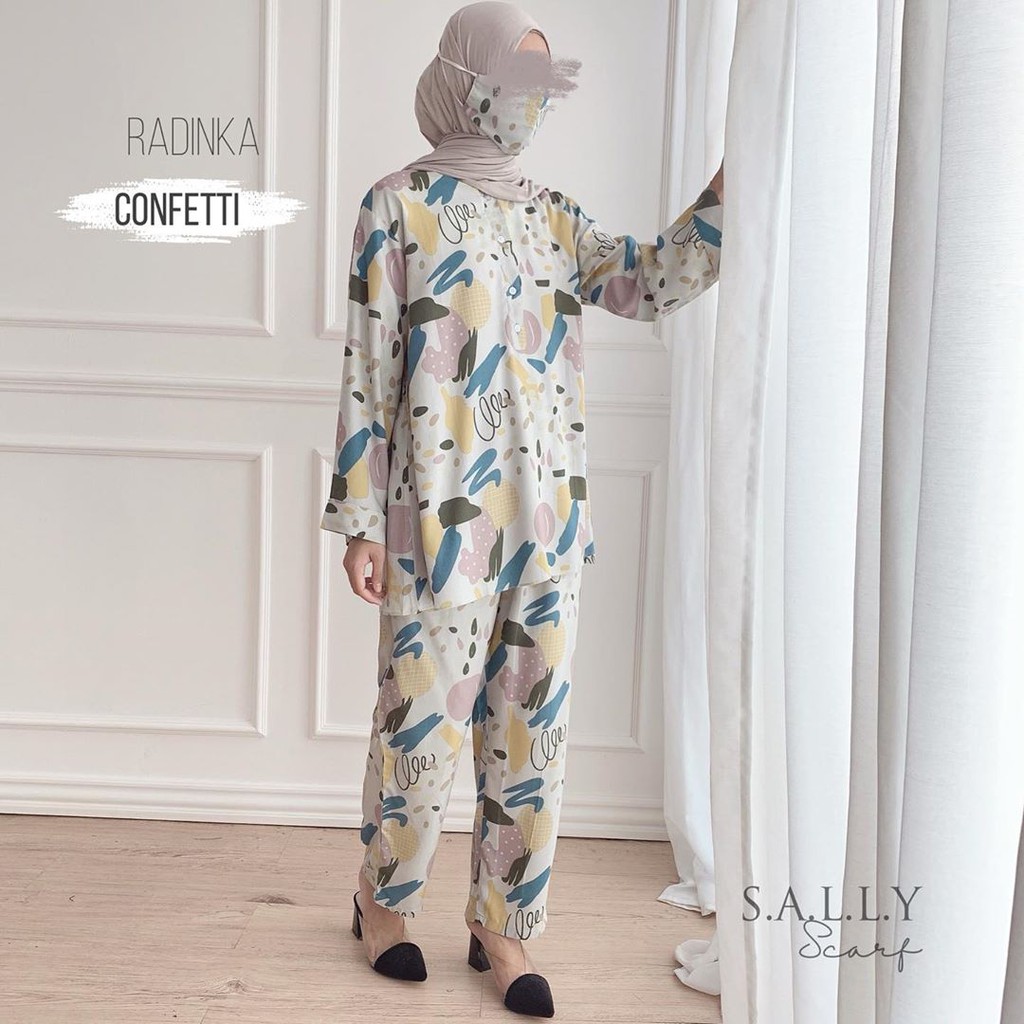 Piyama Set Radinka Rayon Premium, One Set Rayon motif Confetti by Sally Scarf