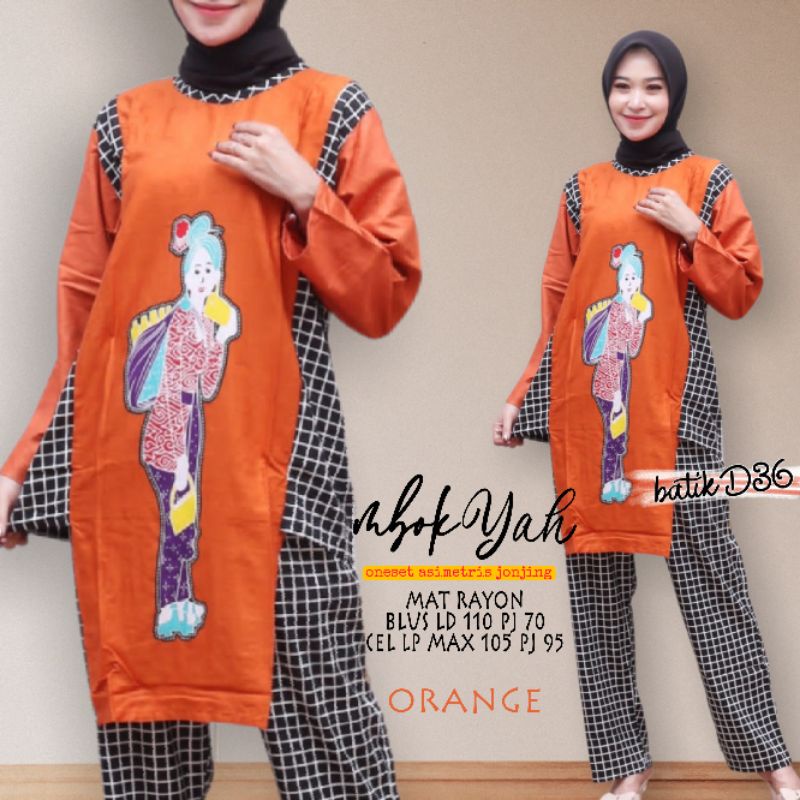 Oneset rayon panjang baju santai wanita muslim kekinian adem keren kece cantik lucu motif karakter ibu ibu besar jumbo mbok terbaru viscose katun murah baju tidur