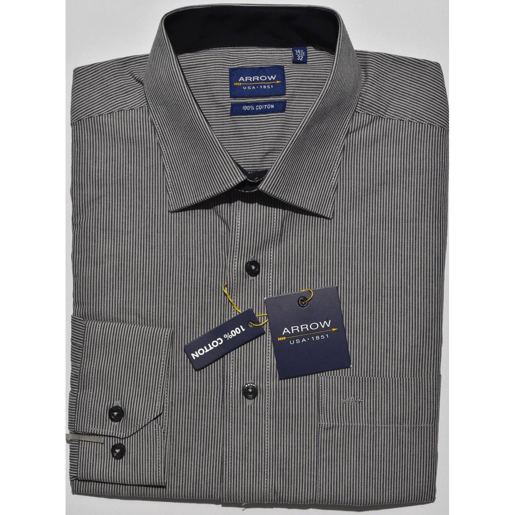Kemeja Pria ARROW Lengan Panjang Hitam Salur AC83 ORIGINAL & REAL PICTURE