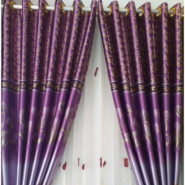 GORDEN Blackout MINIMALIS TULIP PRINTING EMAS READY UNGU PUTIH