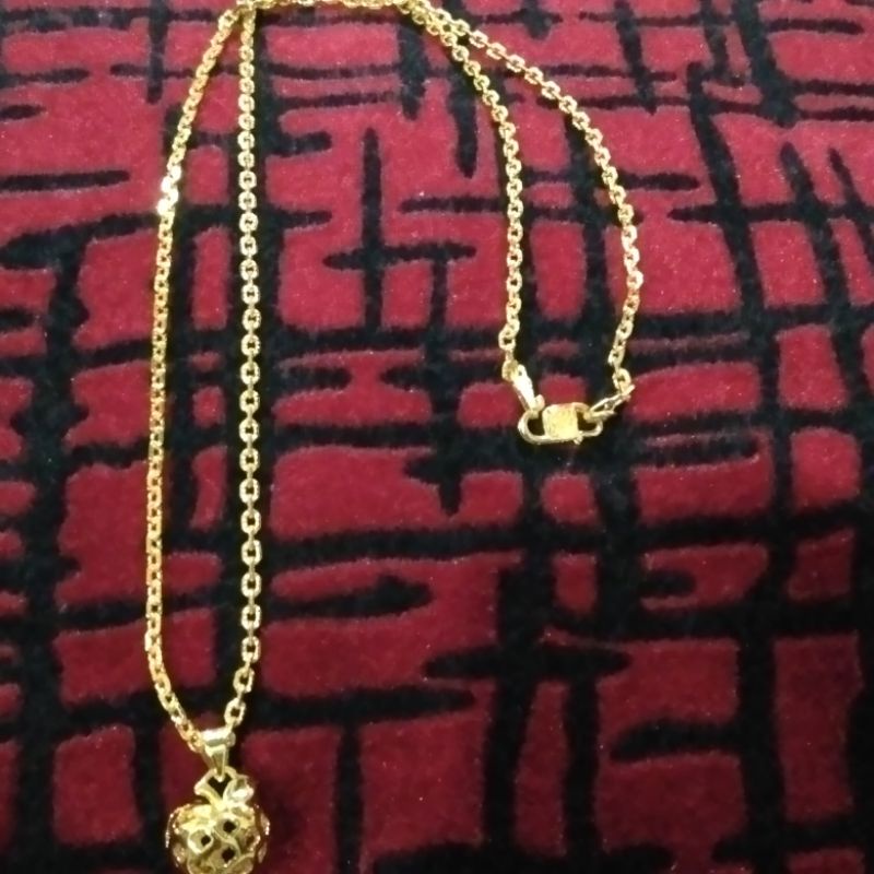 kalung+liontin dewasa motif rantai Medan ukir emas muda