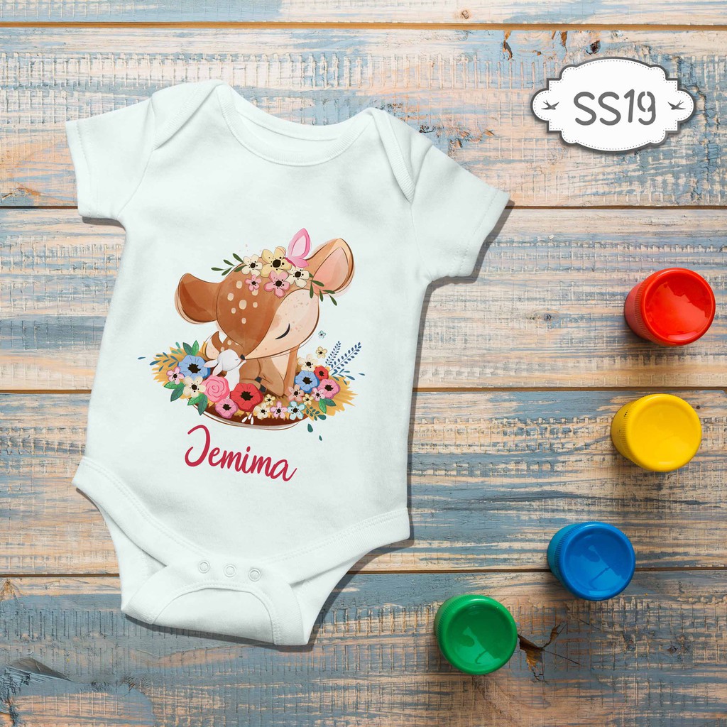 Jumper Baby Girl boy newborn Cute Deer Flower Cute Animal Series Custom name nama bebas