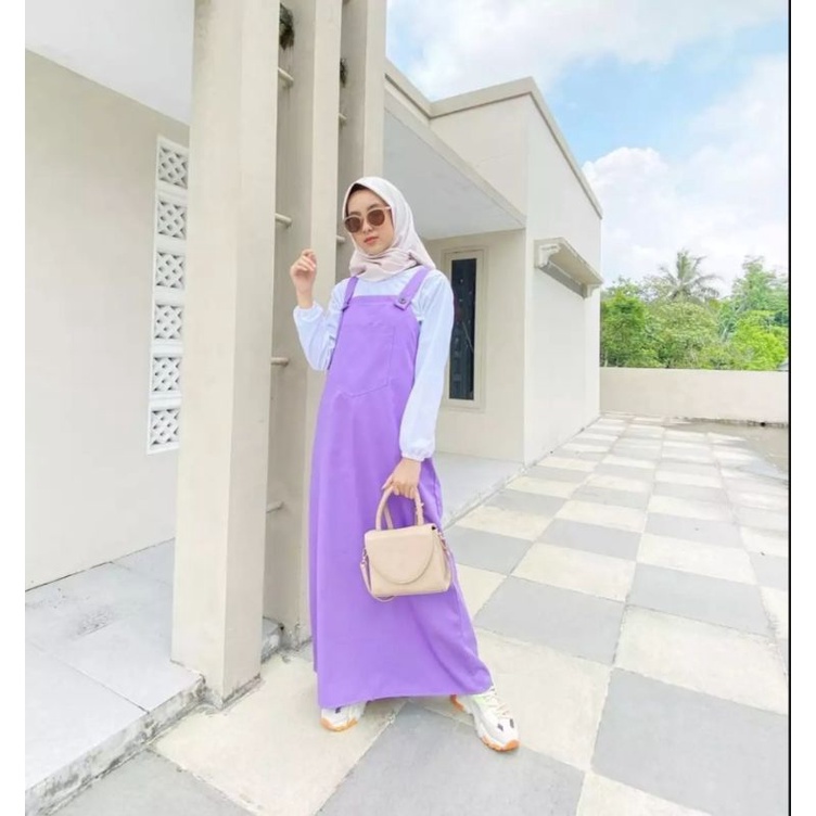 Overall Anya Saku depan polos panjang/long dress panjang