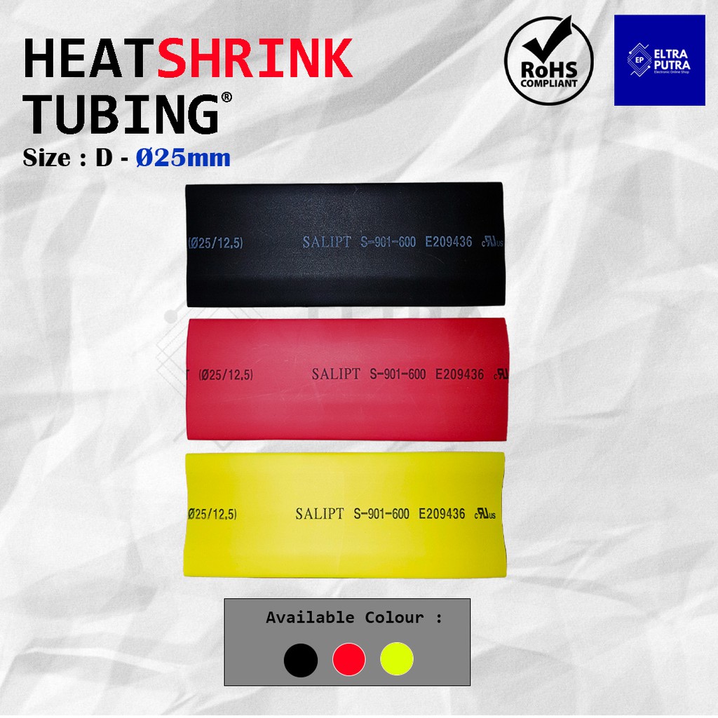 HEATSHRINK 25mm Warna Warni LENGKAP Ecer, Selongsong Selang Bakar (1 Meter)