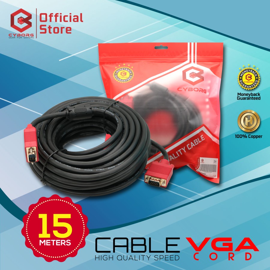 CYBORG Kabel VGA 15 Meter - VGA Cable 15m - Gold Plated