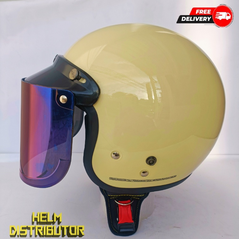 HELM BOGO RETRO KUALITAS PREMIUM KACA DATAR FULL LEHER SNI DEWASA PRIA WANITA (COD)