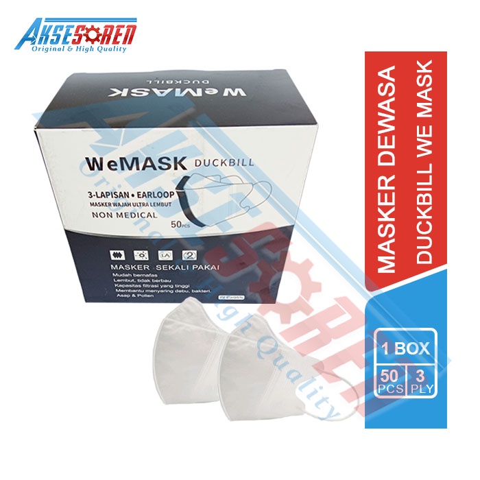 FACE MASK DUCKBILL WE MASK [1 BOX / 50 PCS / 3 PLY] / MASKER DUCKBILL / MASK /  MASKER WAJAH / MASKE