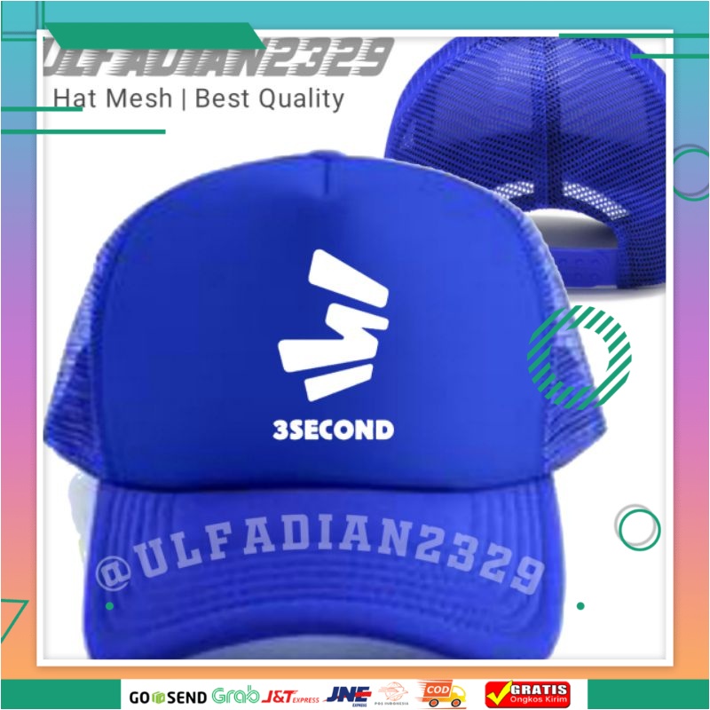 Topi 3 Second Trucker - Topi Three Second Logo Putih