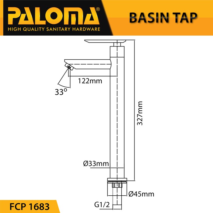 PALOMA FCP 1683 KERAN KRAN AIR DINGIN WASTAFEL  CUCI TANGAN TINGGI BRASS CHROME BERKUALITAS