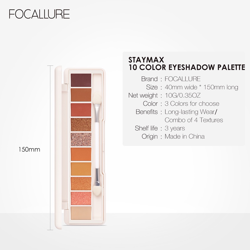 FOCALLURE Waterproof Eyeshadow Palette  Matte Shimmer with Mirror Brush 10 Colours FA158