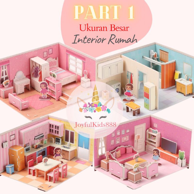 Mainan Edukasi Anak Puzzle 3D Miniatur DIY Jigsaw Besar Part 1 Seri Interior Rumah