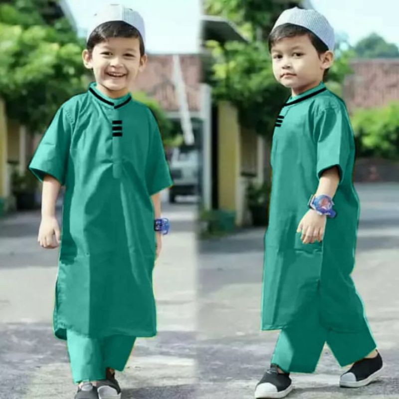 Koko List Anak Warna Tosca , Baju Lebaran , Kokoh Anak