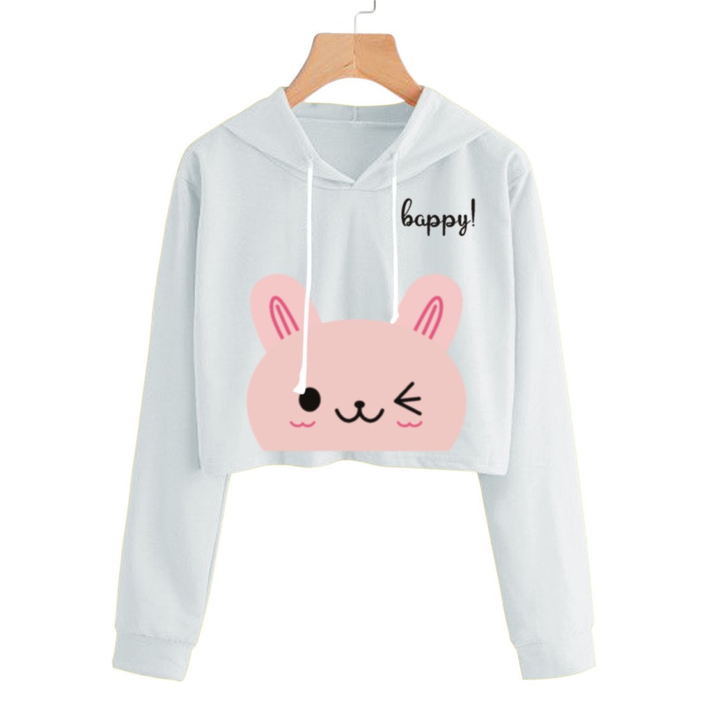 Bess - Sweater Hoodie Crop Murah / Sweater Hoodie Crop HAPPY CAT