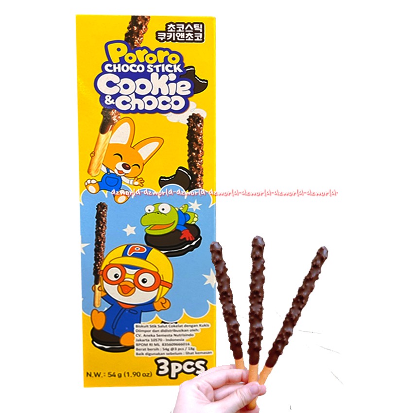 Pororo Choco Stick Cookie &amp; Choco 3pcs Coklat Stiks Cukis Kukies Kukis Cokelat Pororro Coklat Stik Lurus Panjang Cokies Cookies