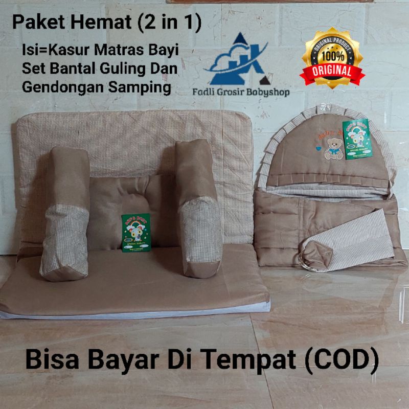 Paket Hemat (2 in 1) Gendongan Bayi Samping Topi Bordir Dan Kasur Matras Set Bantal Guling